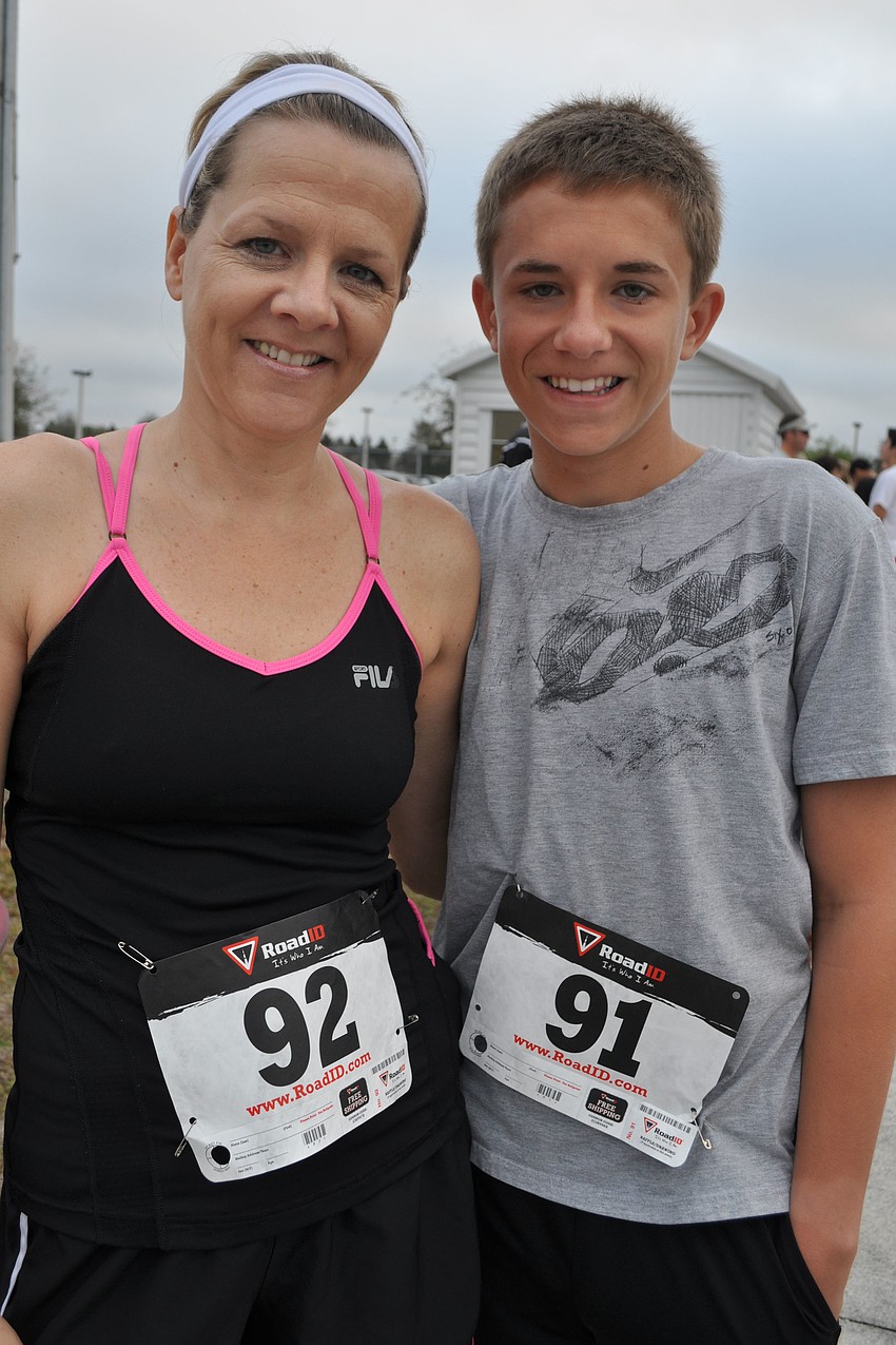 Laurie Myers ran with her son Trevor, 15, a member of the track team.
