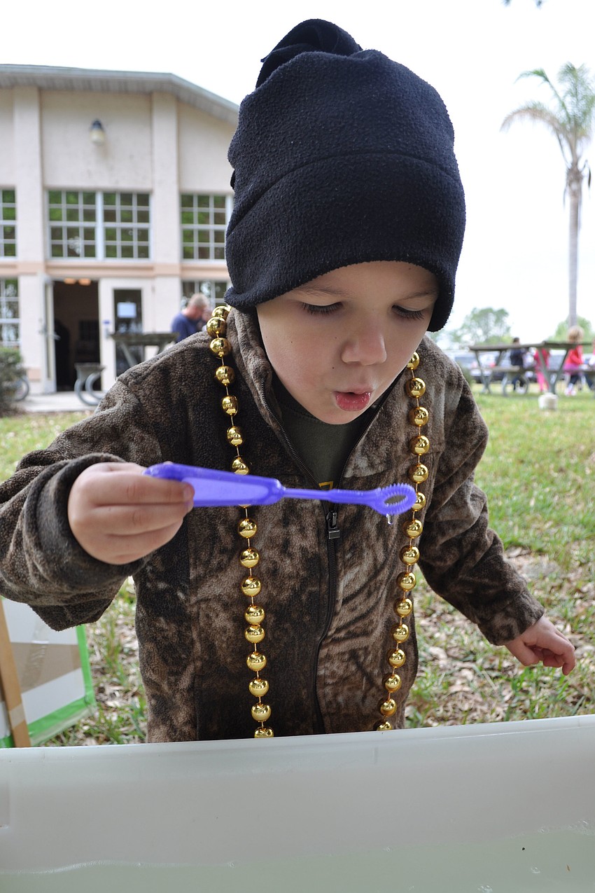 Daylin Wagner, 4, tried to blow a bubble.