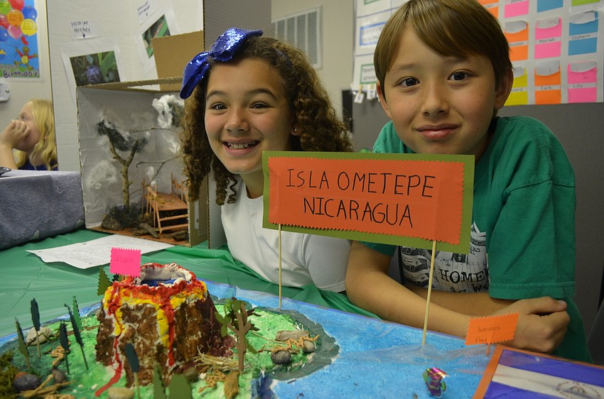 Lillian Piper, 9, and Galvan Smith, 8, researched Nicaragua to make their projects.