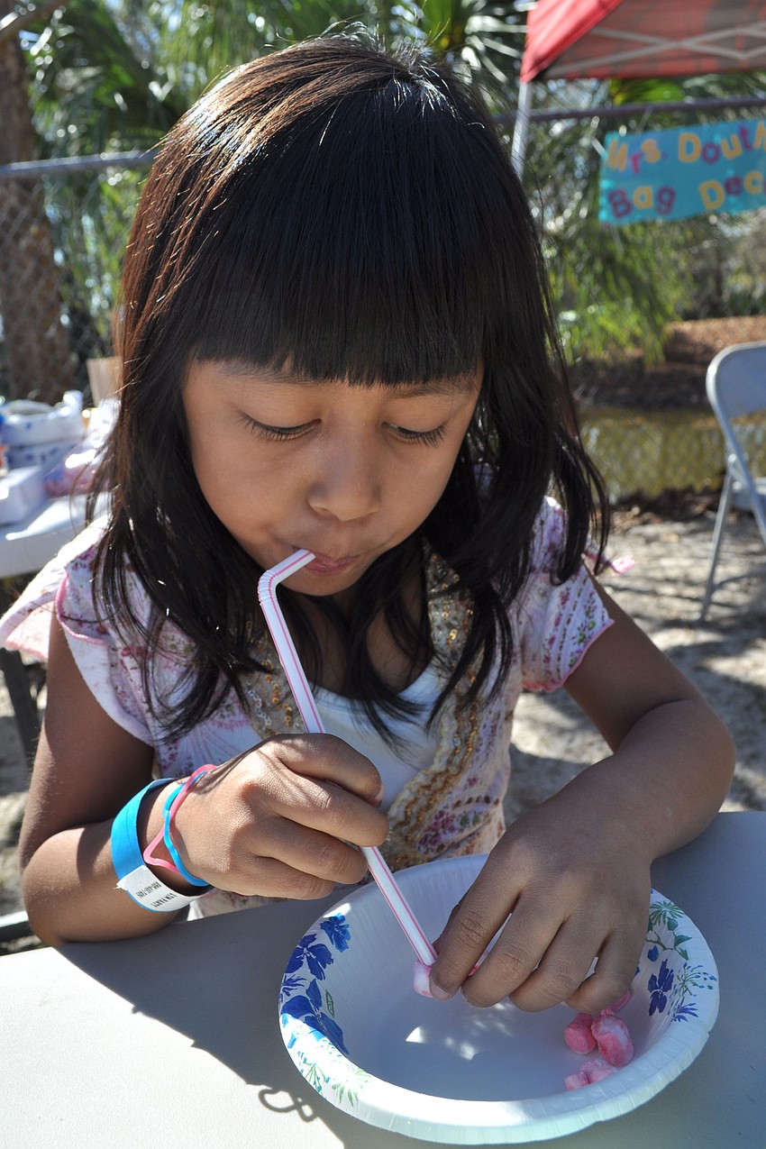 Ciani Branch, 5, mastered the Minute-to-Win-It game for which she had to transfer marshmallows from one bowl to another using only a straw.