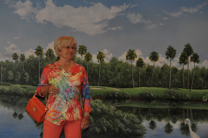 Carol Fischbein models a Patchington outfit.