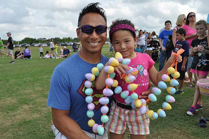 Weylu Chang and his daughter, Lucy, who made an egg contraption