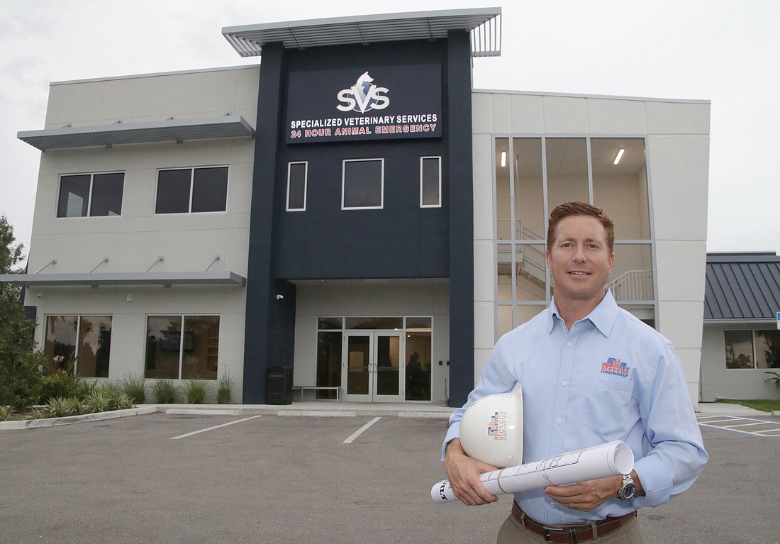 Jim Jett photo. Stevens Construction&#39;s project manager Dan Adams at the renovated Specialty Veterinary Services in Fort Myers.