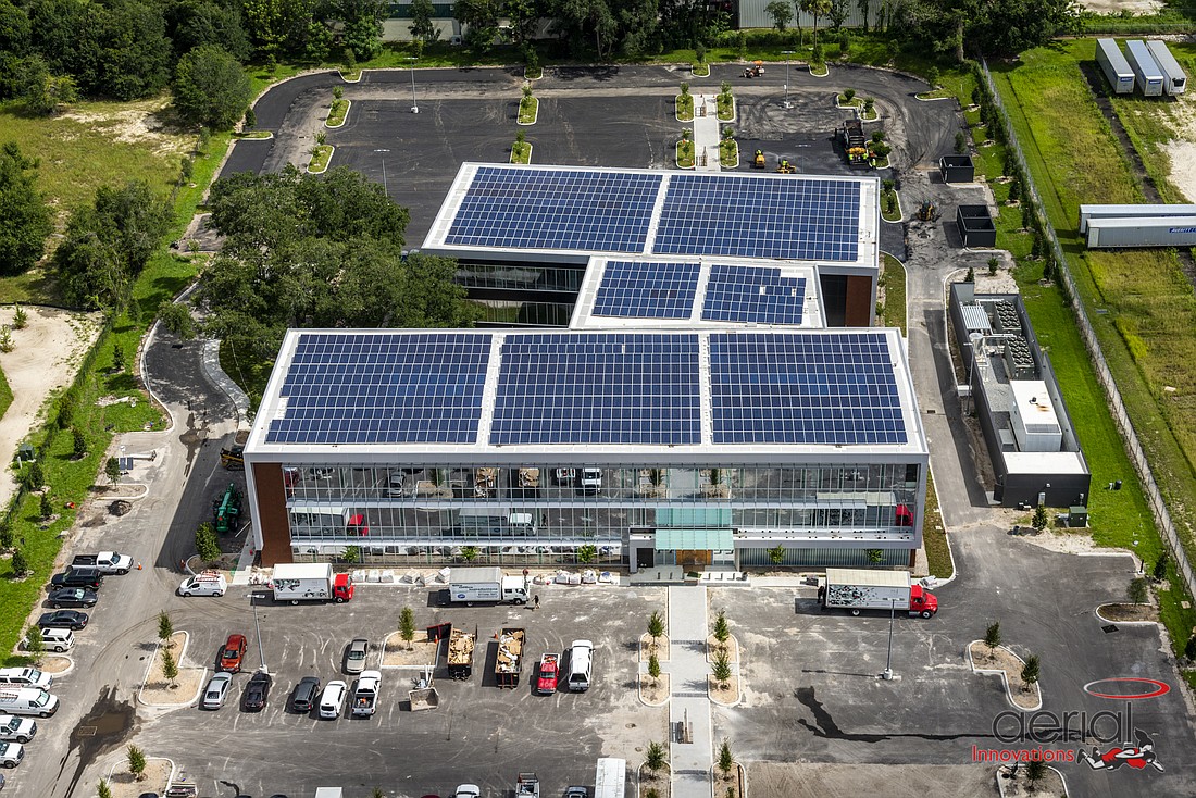 Suncoast Credit Union&#39;s new east Tampa administration building features a massive solar-power array. Courtesy photo.