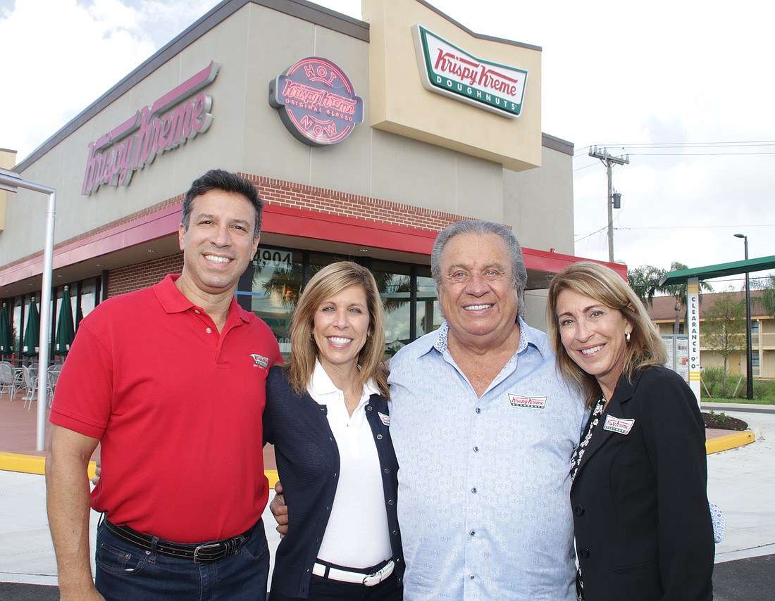 Form left, Chris D&#39;Angelo, Jeanine Cieri, Jim Cosentino and Marialana Lococo of Krispy Kreme of South Florida at their new Fort Myers store. JimJett.com photo