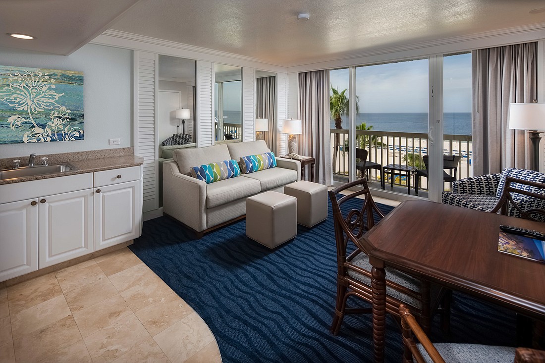 An upgraded living room area at the Island Grand, part of TradeWinds Island Resorts in St. Pete Beach. Courtesy photo.