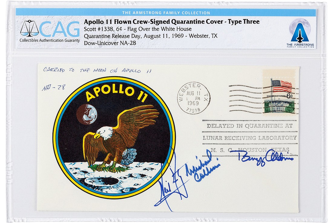 Courtesy. A CAG-certified, Apollo 11-flown, crew-signed cover, which realized $156,250 at auction.
