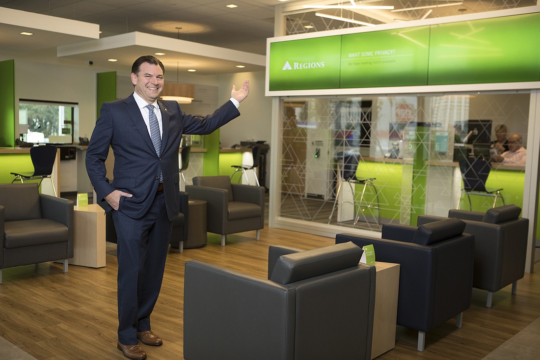 Mark Wemple. Jim Donatelli, executive vice president of Regions Bankâ€™s St. Petersburg-Clearwater market, shows off the bank&#39;s new "Nexus"-style branch in South Pasadena.