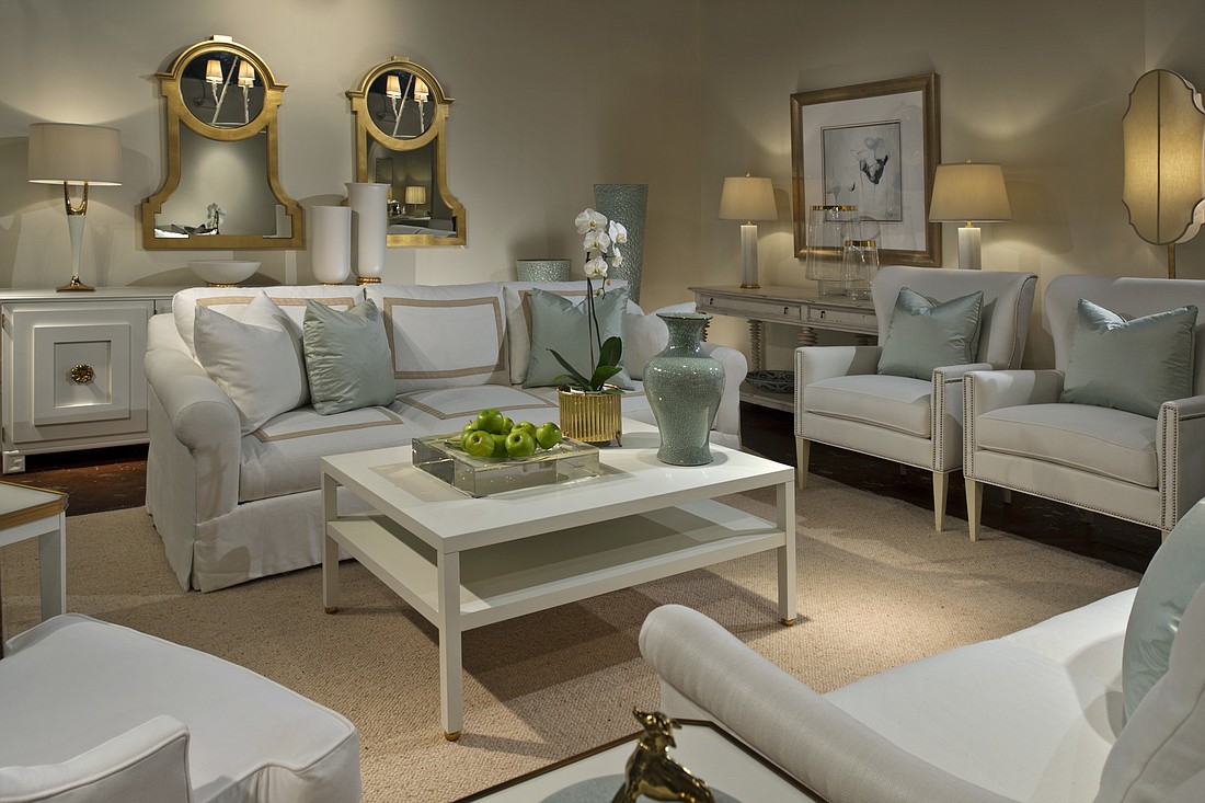Courtesy. Vivian Armenti, showroom manager for the Hickory Chair Interior Design Showroom at Miromar Design Center, says whites and off-whites, along with blues and greens, are staples in area homes.