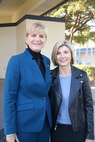 Courtesy. Carol Probstfeld, president of State College of Florida, Manatee-Sarasota, with Sharon Hillstrom, president and CEO of the Bradenton Area Economic Development Corp., at an event announcing the center.