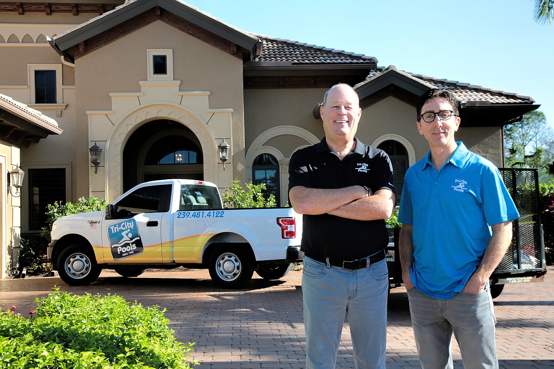 Dan Buettin (left) and Eric Dobson saw an opportunity to make a difference in the pool maintenance and repair business, enticing them out of retirement to buy Tri-City Pools. Stefania Pifferi photo