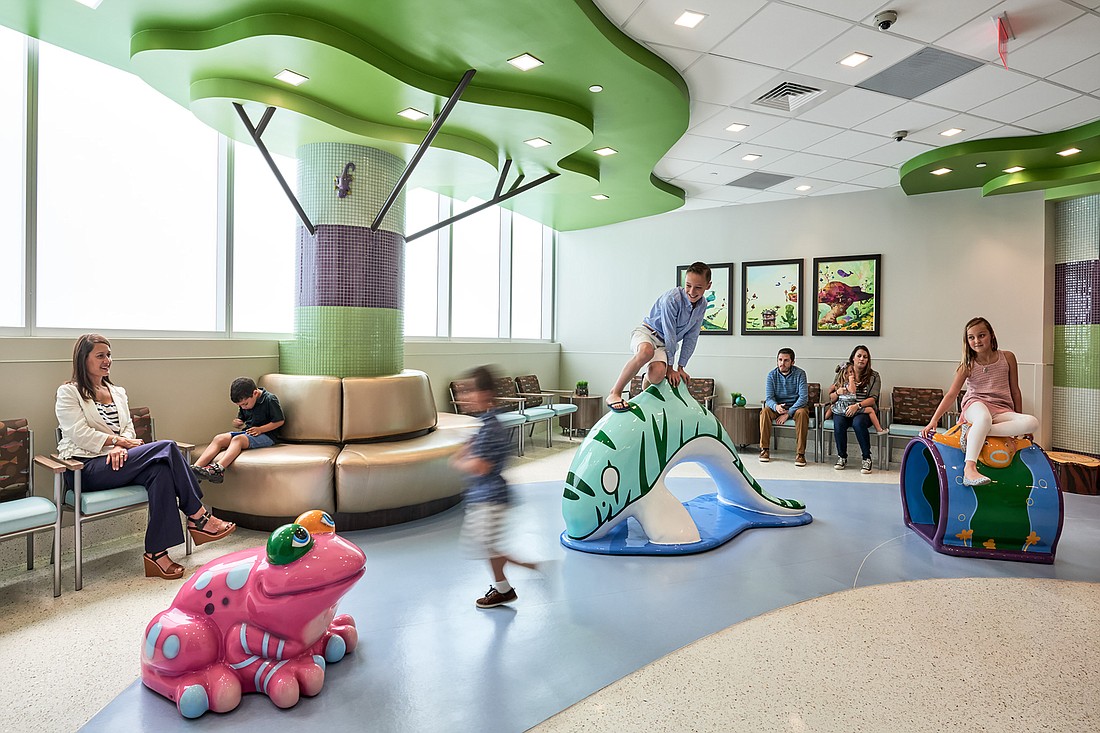 User experience, such as this emergency department waiting area at North Naples Pediatric Emergency Department, are anticipated design trends for 2019 according to Studio+. courtesy Studio+