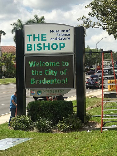 Courtesy, The Bishop Museum of Science and Nature. A new exterior sign for The Bishop Museum of Science and Nature was installed on Ninth Street on Thursday.