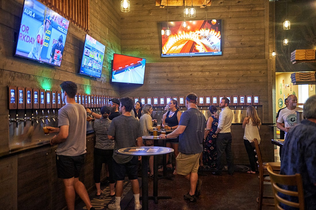 Courtesy. Sarasota-based Oak & Stone â€” known for its self-serve brew wall â€” hosted 420-themed festivities at its restaurants in Sarasota and St. Petersburg.