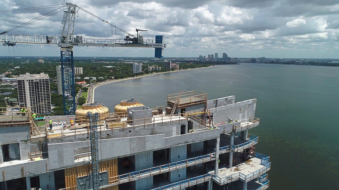 The Virage Bayshore luxury condo tower, under construction in Tampa, was officially topped off this week. Courtesy photo.
