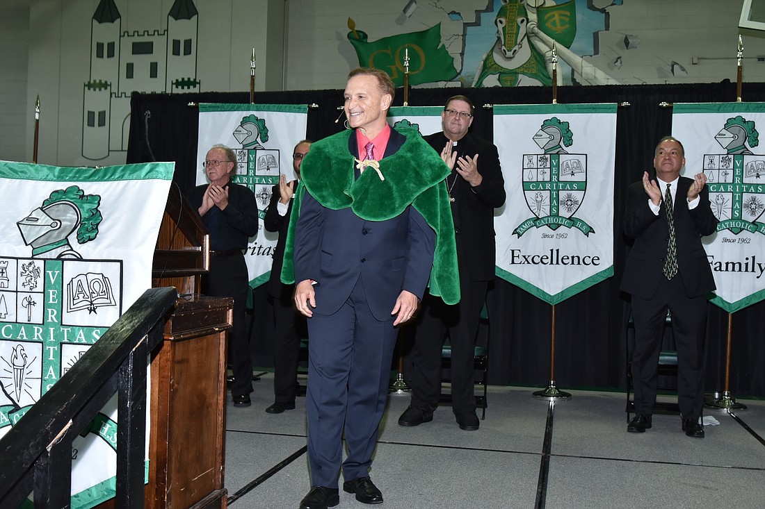 ConnectWise founder and former CEO at the May 16 announcement of his $7 million gift to Tampa Catholic High School. Courtesy photo.