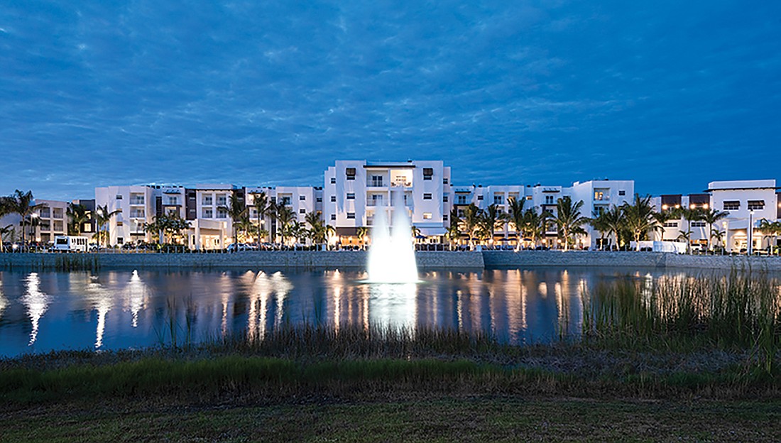 Quadrum Global invested $120 million in its first senior living community, Amavida in Fort Myers. It rents its mixed-use 460 units based on the apartment rental model. Courtesy Amavida