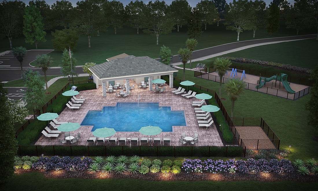 Eagle Reserve&#39;s family-friendly amenity center will include resort-style pool, cabana and playground. Courtesy Pulte Homes