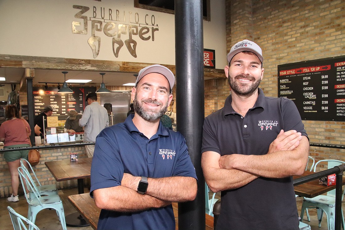 Tim Goff (left) and Justin O&#39;Brien have grown 3 Pepper Burrito from a single location in Cape Coral in 2014 to nine restaurants today. Now they plan to grow throughout Florida as a franchiser. JimJett.com photo