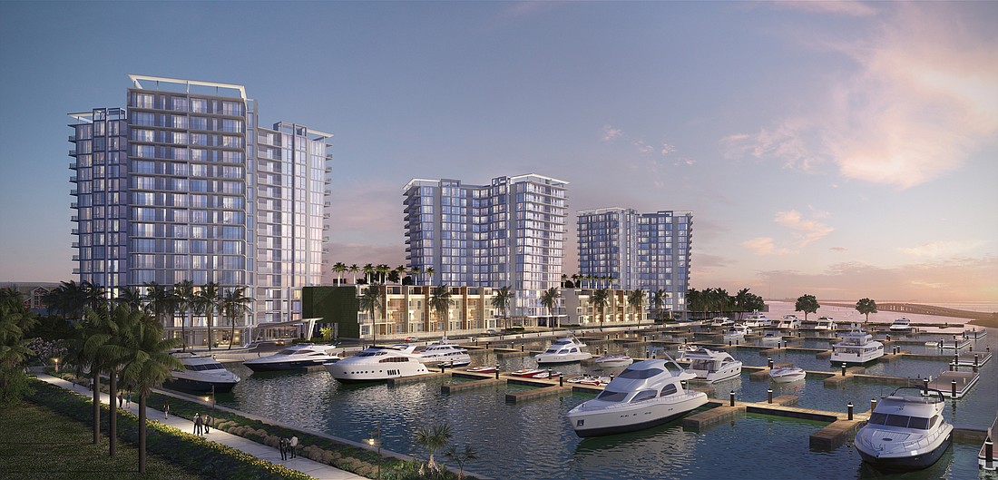 COURTESY RENDERING â€” The Marina Pointe condo tower within BTI Partners&#39; Westshore Marina District will be the first of three new condo offerings.