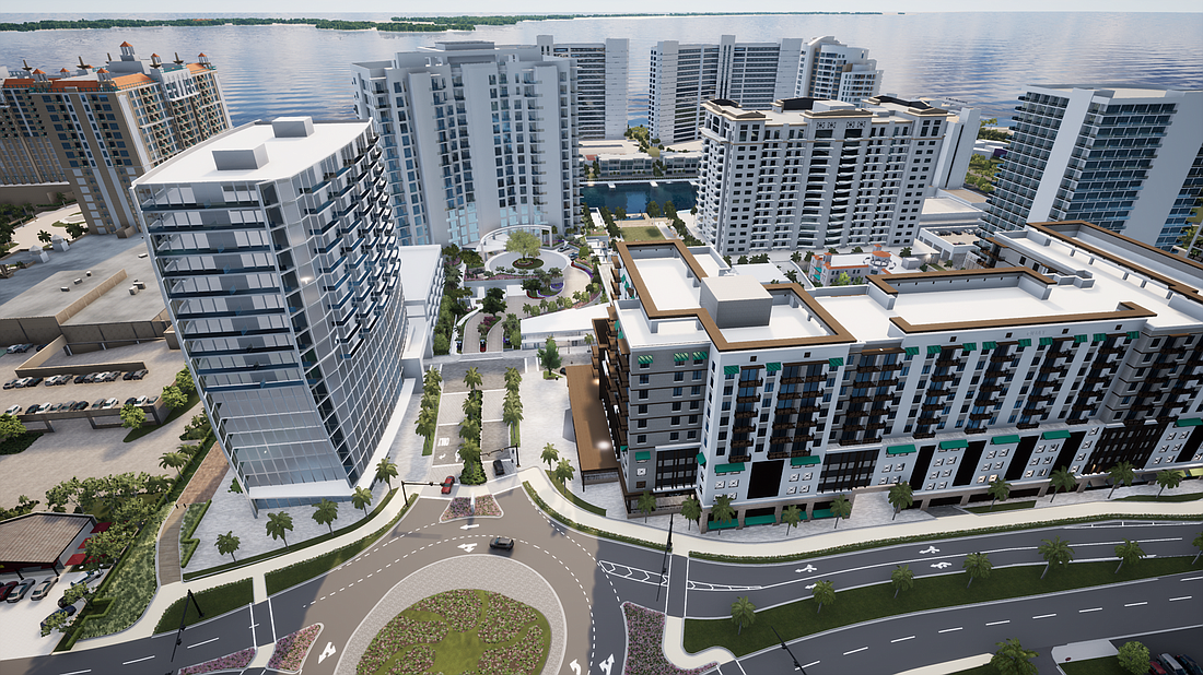 COURTESY RENDERING â€” When completed, the Quay Sarasota project will contain more than a half-dozen buildings, a park and a multi-use recreational trail.