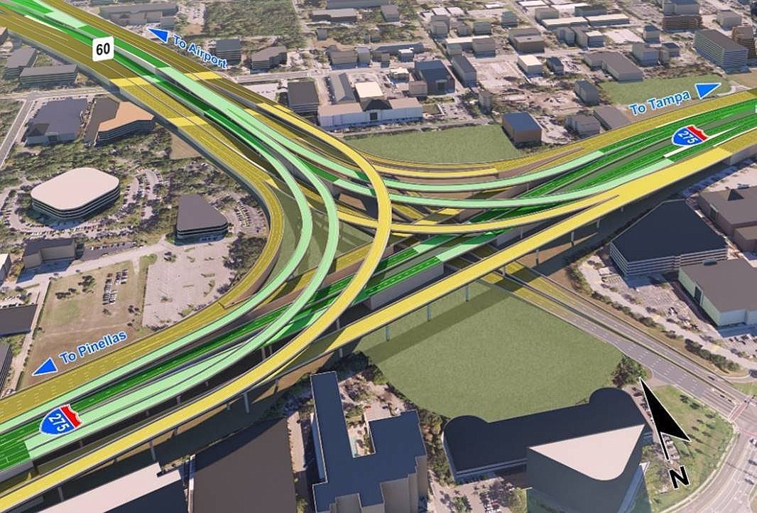 A rendering of the rebuilt I-275/SR 60 interchange at Tampa&#39;s Westshore business district. Courtesy photo.