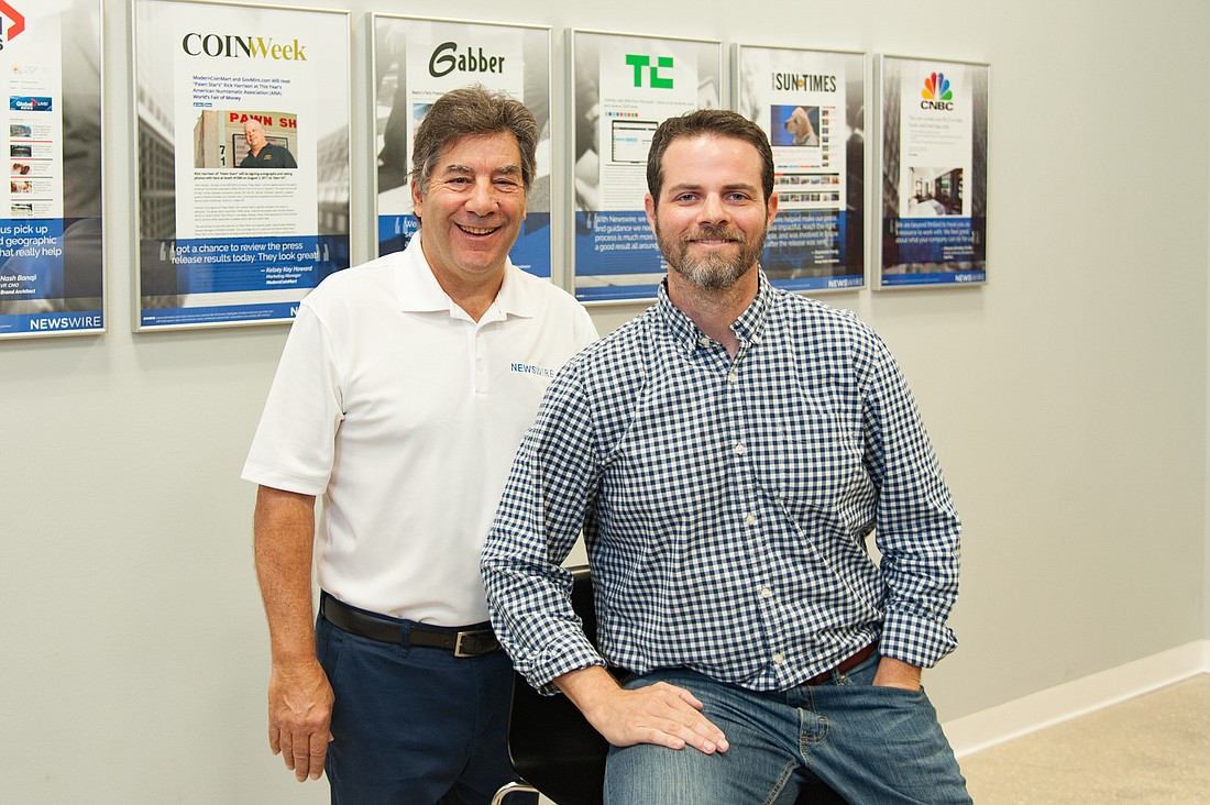 Lori Sax. Joe Esposito, left, and Eric Rohrmann have high hopes for fast sales growth at Sarasota-based Newswire.