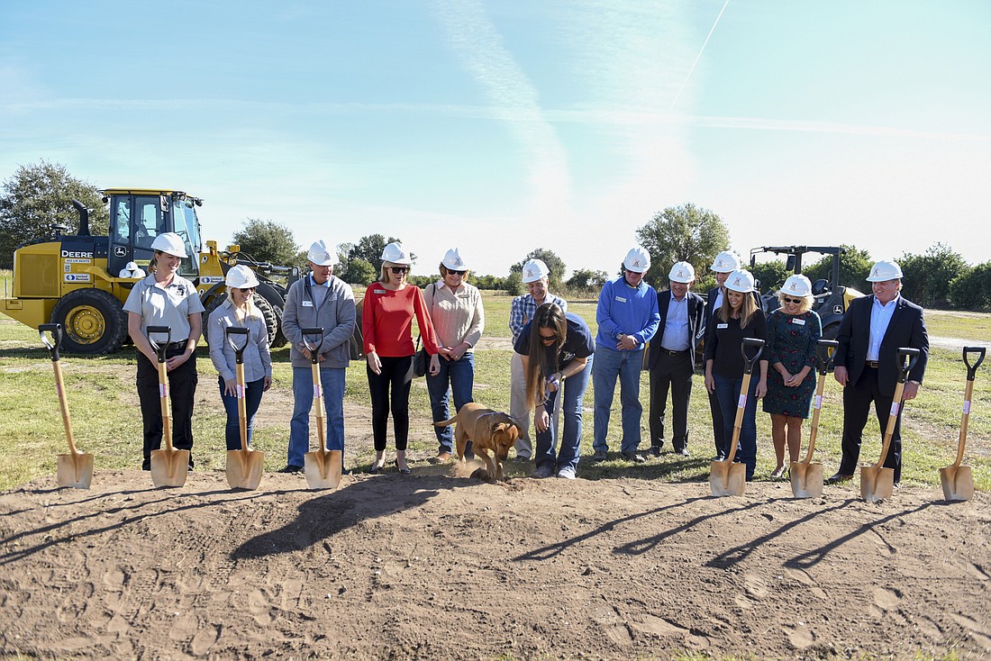 Courtesy. The groundbreaking included aÂ ceremonial digÂ led by aÂ dog rescued from the Bahamas.