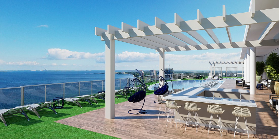 A rendering of Altura Bayshore&#39;s rooftop pool area. Courtesy photo.