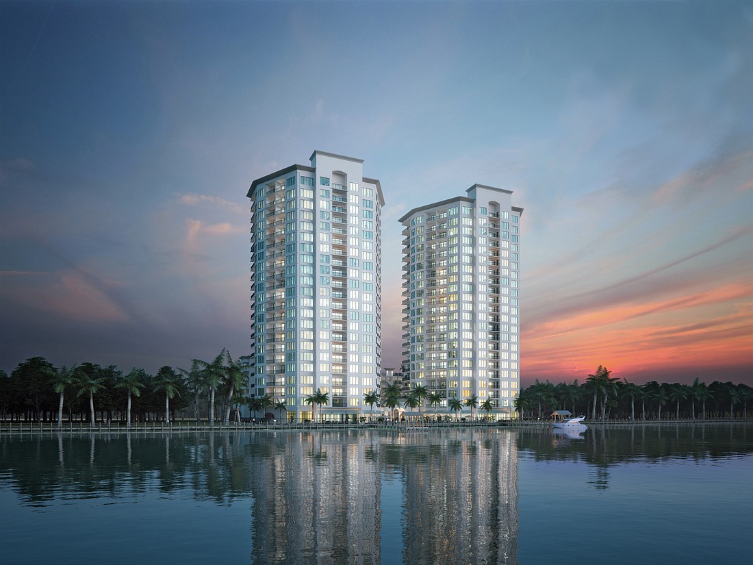 COURTESY RENDERING â€” MacFarlane Barney Development says it will move forward in the coming weeks with its 22-story, twin-towered Prima Luce condo project just outside downtown Fort Myers.
