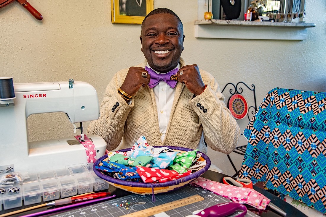 Lori Sax. Travis Ray, owner of The Dapper Bowtique, makes handcrafted bow ties and pocket squares, selling them online and at craft shows.