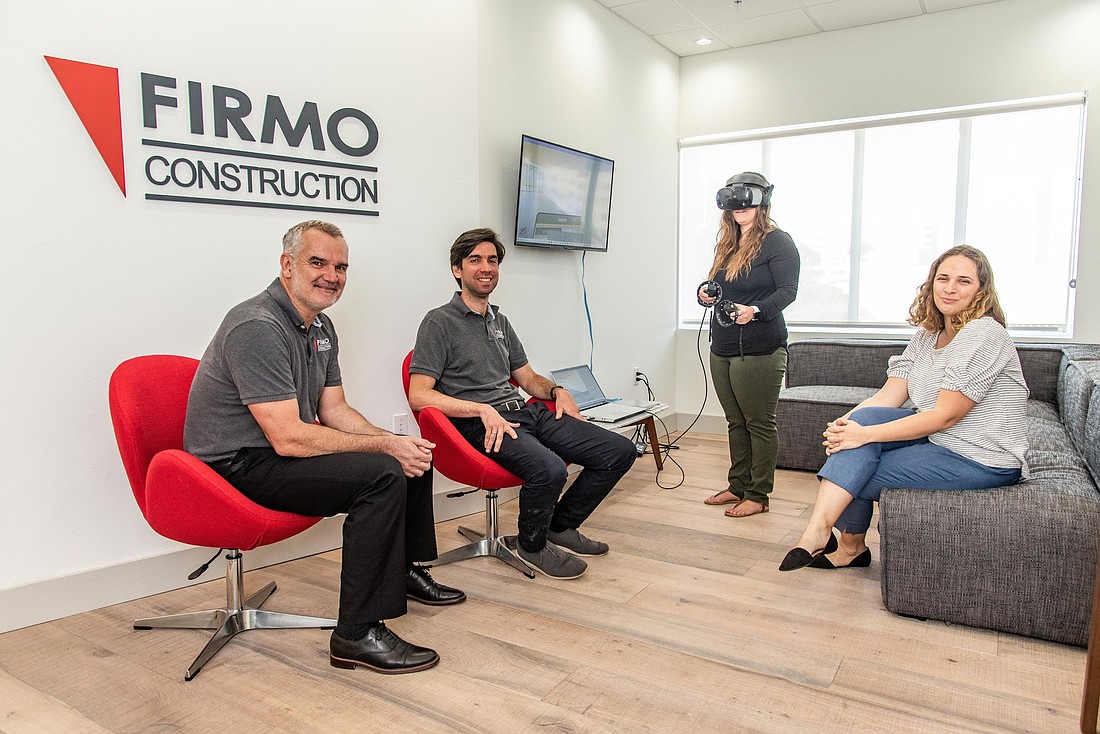 Lori Sax. Stefan Baron, Eric Collin, Heather Gilpatric and Maegan Ochoa of Sarasota-based Firmo Construction are using virtual reality technology to help clients save time and money during the design-build process.