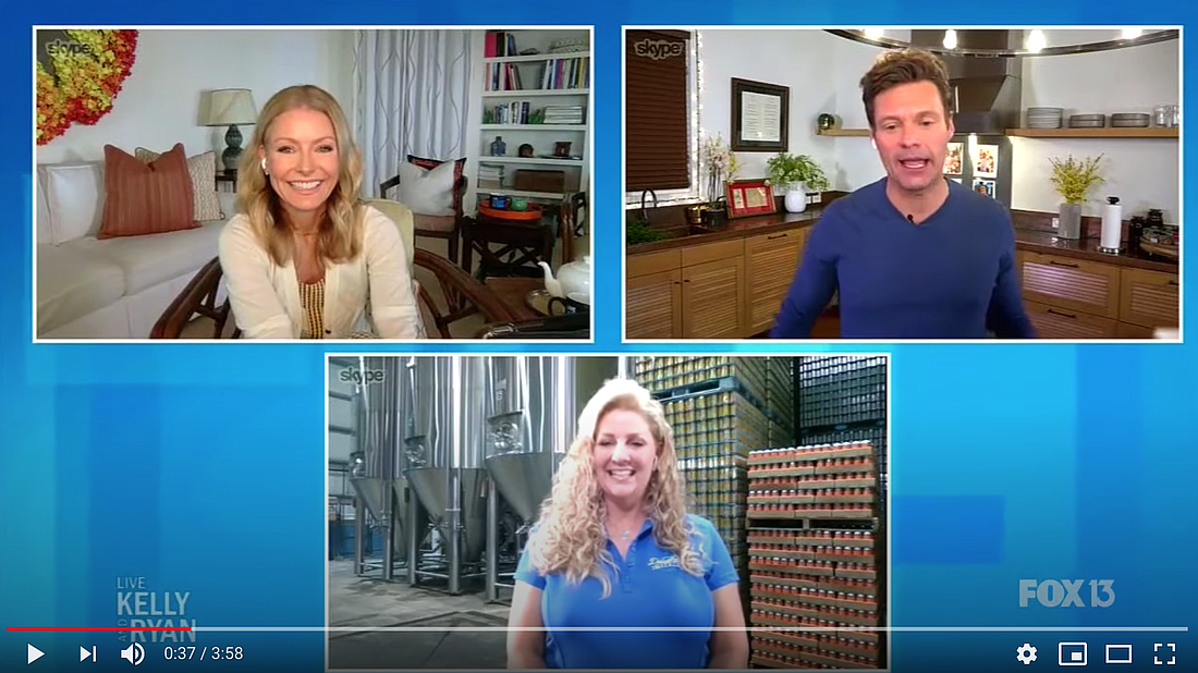 Courtesy. Leigh Harting, bottom, co-owner of St. Petersburg&#39;s 3 Daughters Brewing, appears on "Kelly & Ryan," a popular morning TV show hosted by Kelly Ripa, top left, and Ryan Seacrest.