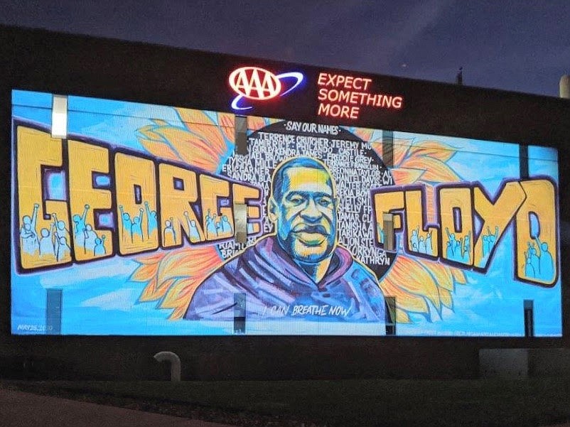 Courtesy. The Auto Club Group commissioned a mural at its office in Detroit that honors the late George Floyd, the Minneapolis man whose death at the hands of police officers has become a rallying cry for social justice.
