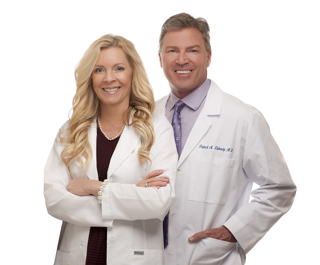 Courtesy. Dr. Kristen Flaharty with her husband and partner, Dr. Patrick Flaharty. Trilogy LaboratoriesÂ has developed a hand mask to replenish moisture to itchy, dry and irritated hands.