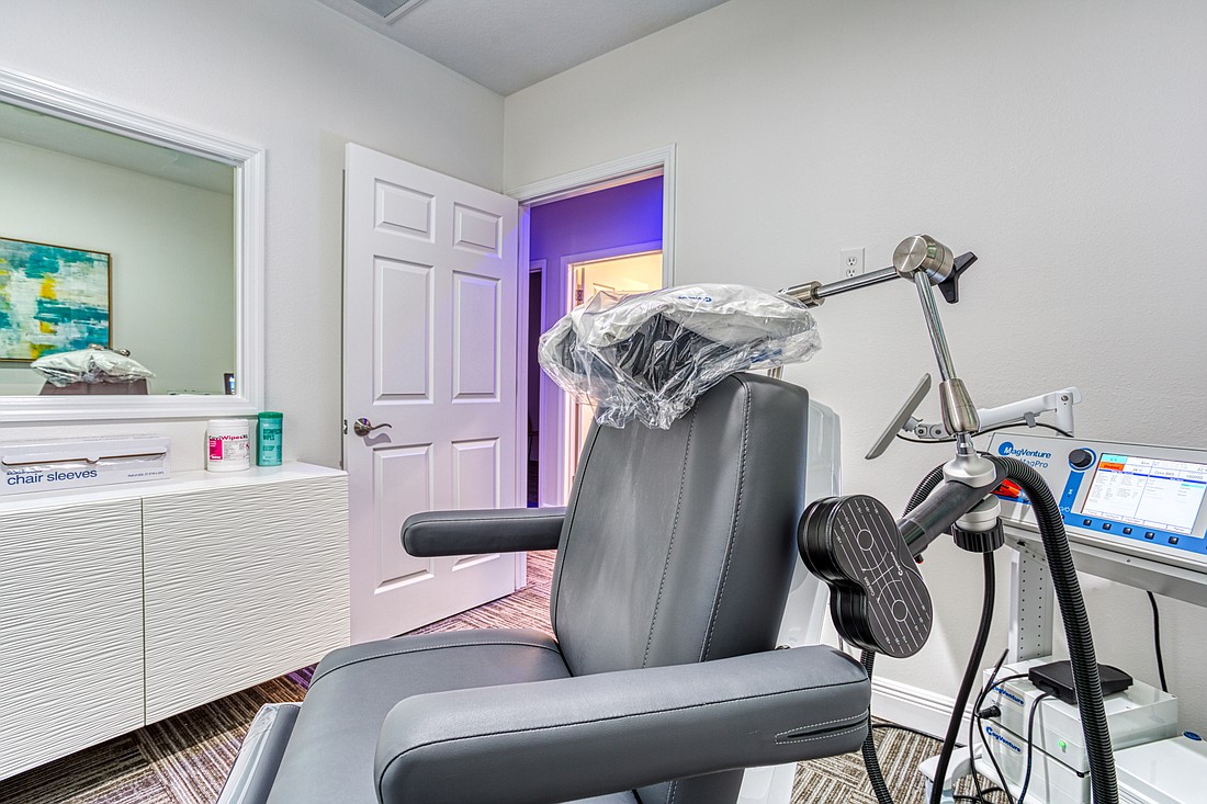 Courtesy. TMS therapy is delivered via a machine that costs between $50,000 and $100,000.