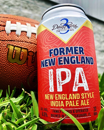 Courtesy. To celebrate the arrival of Tom Brady and Rob Gronkowski in Tampa, 3 Daughters Brewing released Former New England IPA.