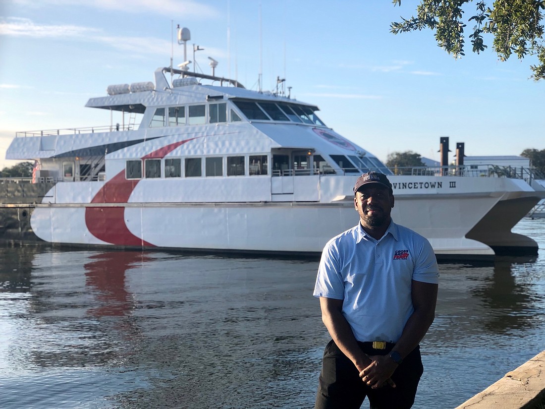 Courtesy. HMS Ferries General Manager Kevin Fisher helped kick off the new season of the Cross Bay Ferry on Oct. 30 in St. Petersburg.