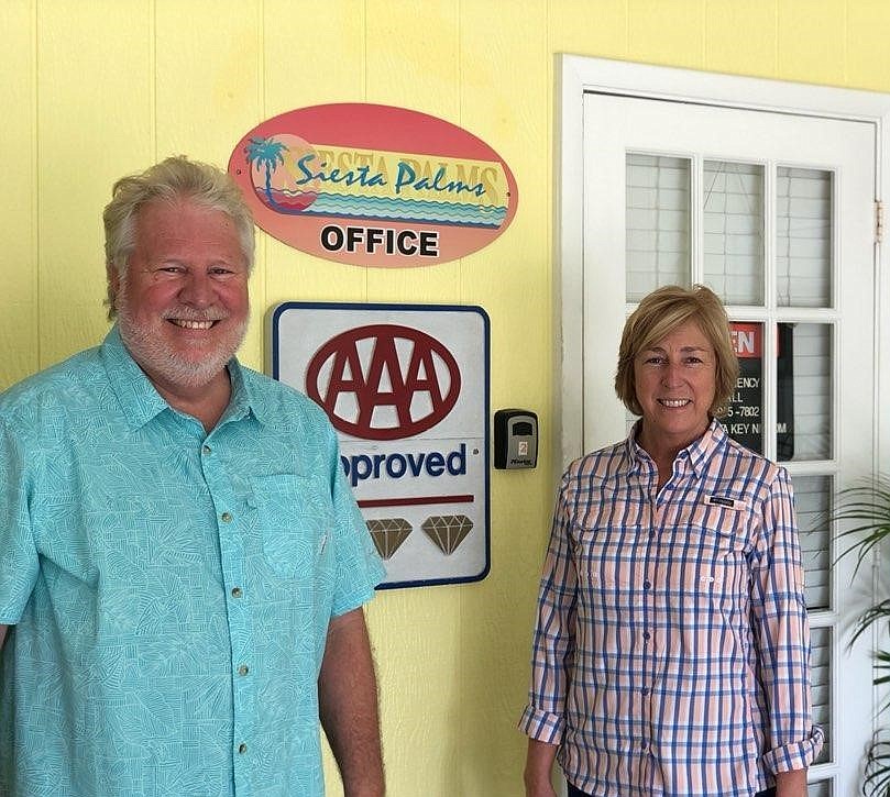 Courtesy. Brother-and-sister duo Michael Koch and Mary Ann Muir are selling Siesta Palms by the Beach and continuing to run the Siesta Key Inn in Sarasota.