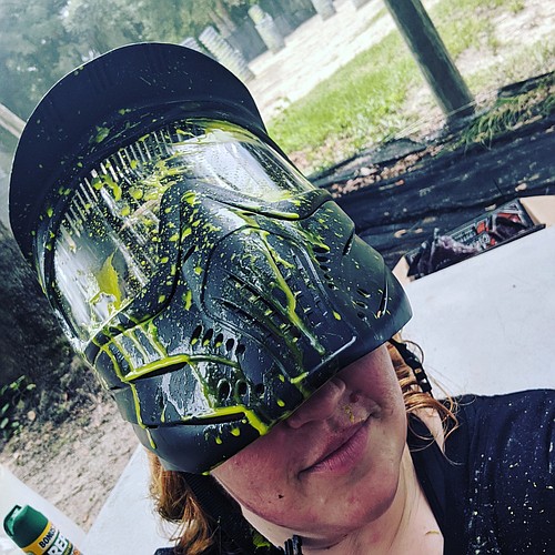 Courtesy. Sarah Kitlowski, president and COO of Sarasota-based Omeza, plays paintball regularly with a group of friends.