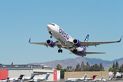 COURTESY: Avelo Airlines takes off with first flight from Hollywood Burbank Airport on April 28, 2021 in Burbank, California.