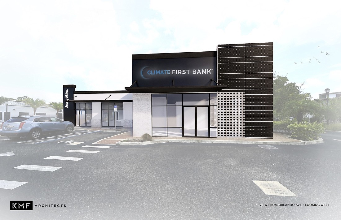 Courtesy. A rendering of Climate First Bank&#39;s new Winter Park branch, scheduled to open in spring 2022.