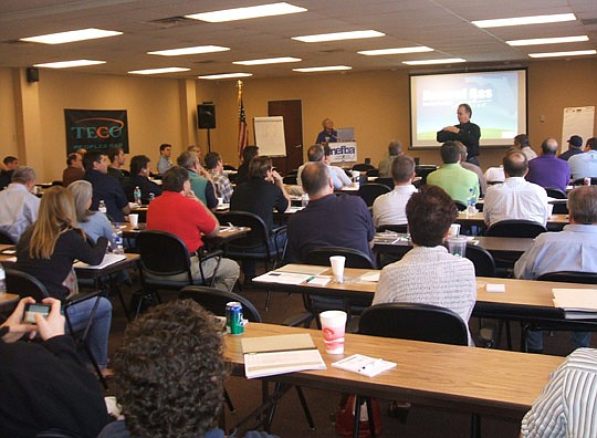 About 100 members of the Northeast Florida Builders Association attended an energy seminar at the NEFBA offices recently that was sponsored by TECO Peoples Gas. The speaker was John Tooley from Advanced Energy in Raleigh, N.C.