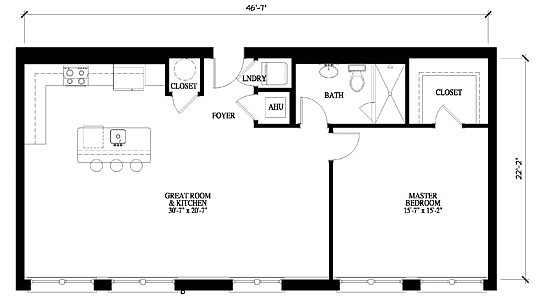 The floor plan of the one-bedroom 'flat'