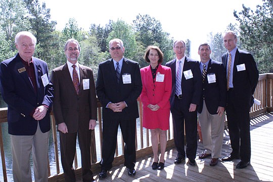 Panelists at the JAXUSA Partnership Economic Development Forum (from left) Jay Morris, St. Johns County Commission chair; Bill Bishop, Jacksonville City Council president; Jimmy Anderson, Baker County Commission vice chair; Barbara Revels, Flagler Cou...