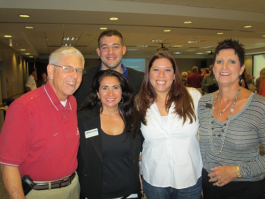 Allen Dye, North Star Mortgage; Franchesca Swierz, Homes &amp; Land magazine; Stephen Hardy; Daynnie Arias, Insuramerica; and Judy Hicks, Re/Max Coastal Realty were at last month's Sales and Marketing Council meeting at the UNF University Center.