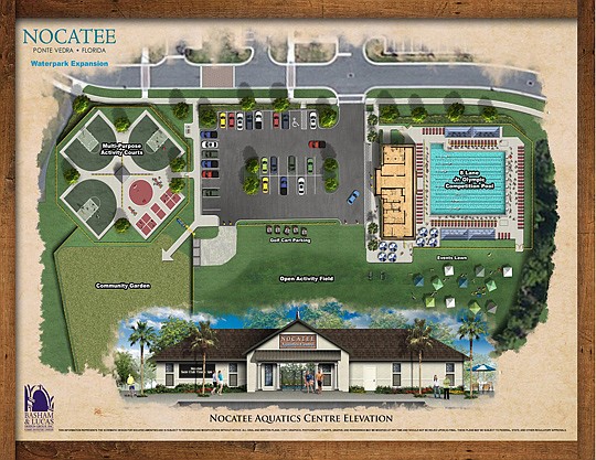 The new pool and basketball courts.