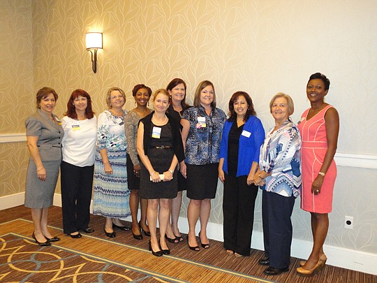 The Jacksonville chapter of CREW (Commercial Real Estate Women) elected its 2014 officers last month and recognized award winners during a luncheon at the Jacksonville Sheraton. The new officers and board members are (from left) Suzanne Cortina of Kin...