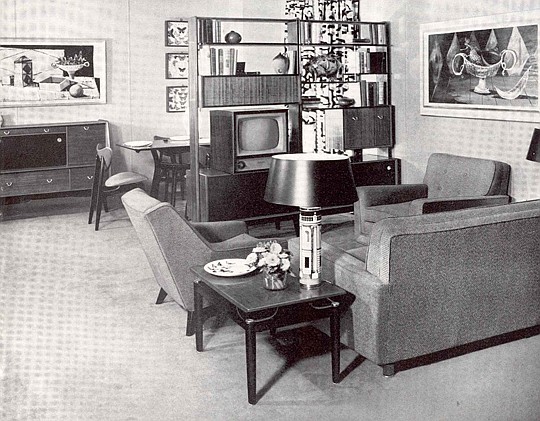 This living room reflected the style of the 1950s, including marking when television became a necessity for some.