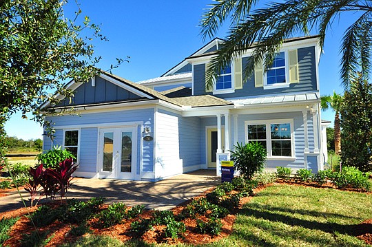 The Monterey model at Ocean Cay features the Coastal elevation with colors and architecture that compliments the St. Augustine location of this new D.R. Horton community.